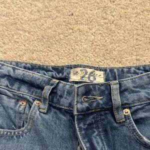 Free People Blue Distressed Wide Leg Jeans